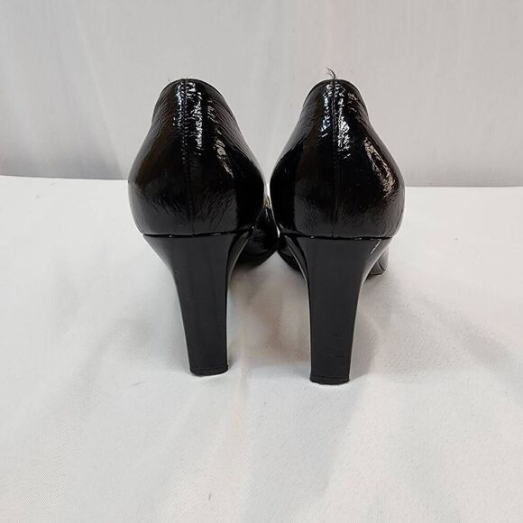 Diana Broussard Size EU 38 US 7.5 Black Patent Leather Heel Pumps Round Toe - Picture 4 of 10
